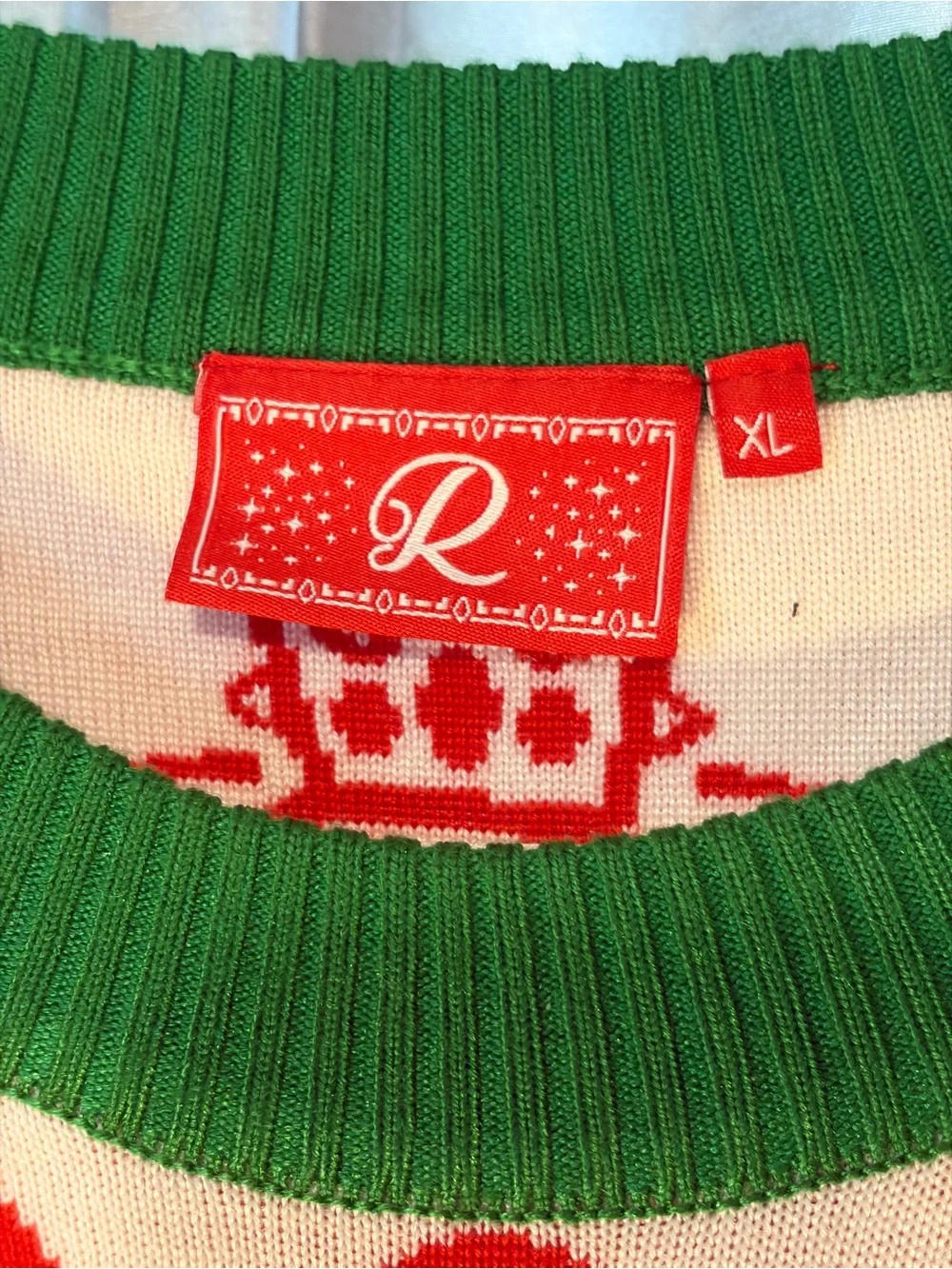 Holiday Red Knit Sweater with Green Trim - RANBOO-Revolt brand Size XL